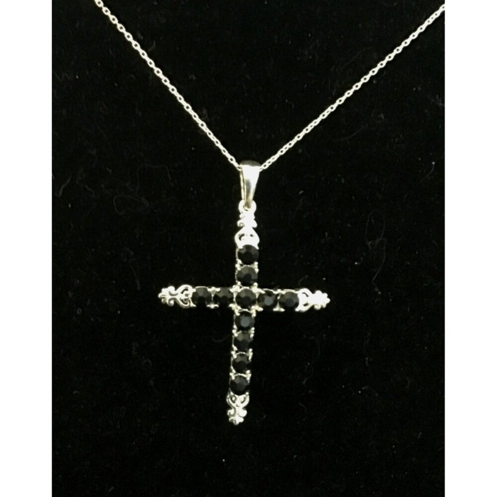 Sterling Silver D’Joy Black Crystal Cross Necklace
